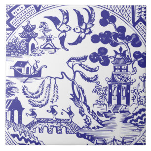 Azulejo De Cerâmica Padrão de Porcelana Azul Willow Antiga Vintage