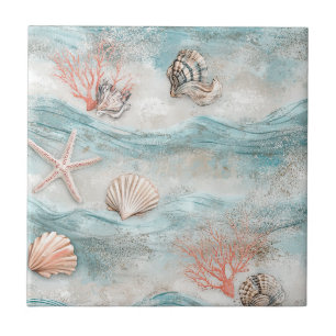 Azulejo De Cerâmica Padrão de Praia Coral Aquático à Beira-Mar