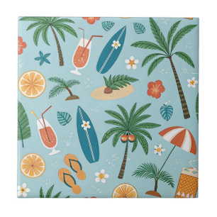 Azulejo De Cerâmica Padrão de Praia de Verão Tropical (2)