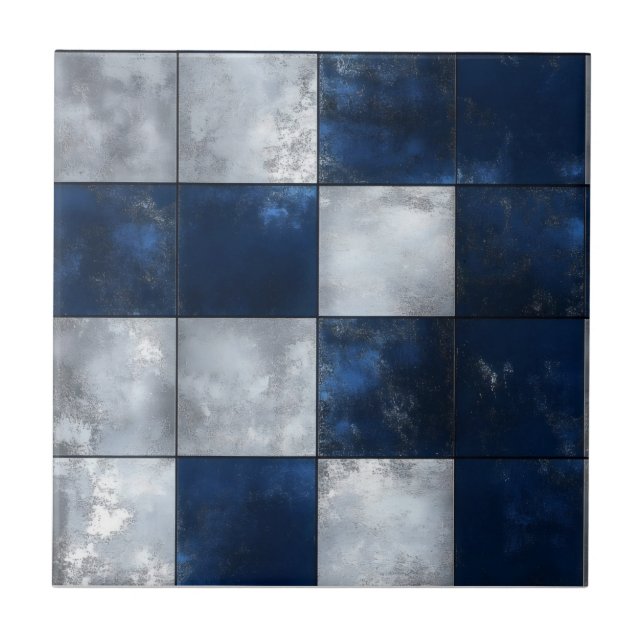 Azulejo De Cerâmica Padrão de Prata e Azul (Frente)