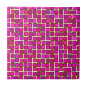 Azulejo De Cerâmica Padrão de quadrados cor-de-rosa abstrato