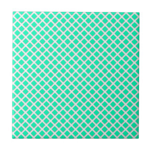 Azulejo De Cerâmica Padrão de Quadrados Inclinados Verde Limão e Branc