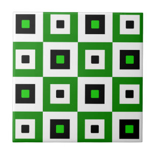 Azulejo De Cerâmica Padrão de Quadrados Xadrez Verde Preto e Branco