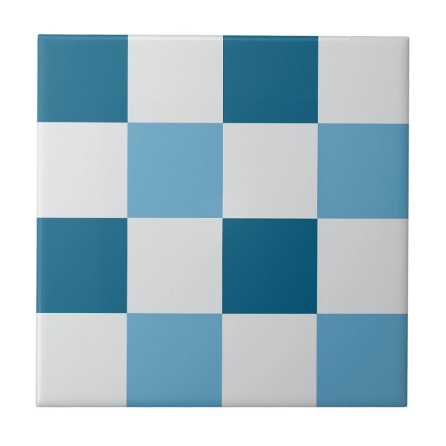 Azulejo De Cerâmica Padrão De Quadro De Verificação Branco E Azul (Frente)