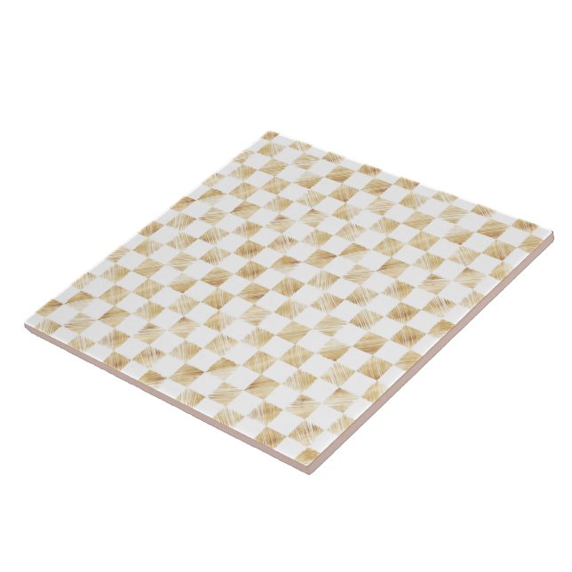 Azulejo De Cerâmica Padrão de Quadro de Verificação Dourado Branco Mod (Lateral)