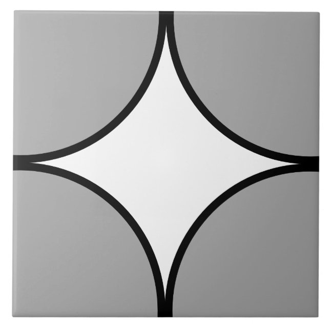 Azulejo De Cerâmica Padrão de quarto de círculo cinza, preto e branco (Frente)
