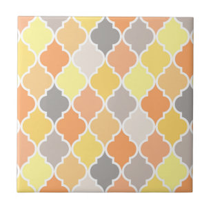 Azulejo De Cerâmica Padrão de quatrefoil amarelo, laranja e cinza