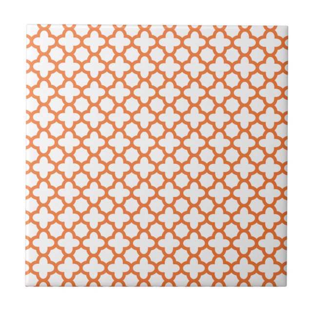 Azulejo De Cerâmica Padrão de Quatrefoil Laranja (Frente)