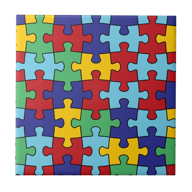 Azulejo De Cerâmica Padrão de Quebra-cabeça de Consciência do Autismo (Frente)