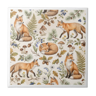 Azulejo De Cerâmica Padrão de Raposa da Floresta Animais da Floresta
