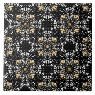 Azulejo De Cerâmica Padrão de Regência de Silver, Dourado e Black Ho