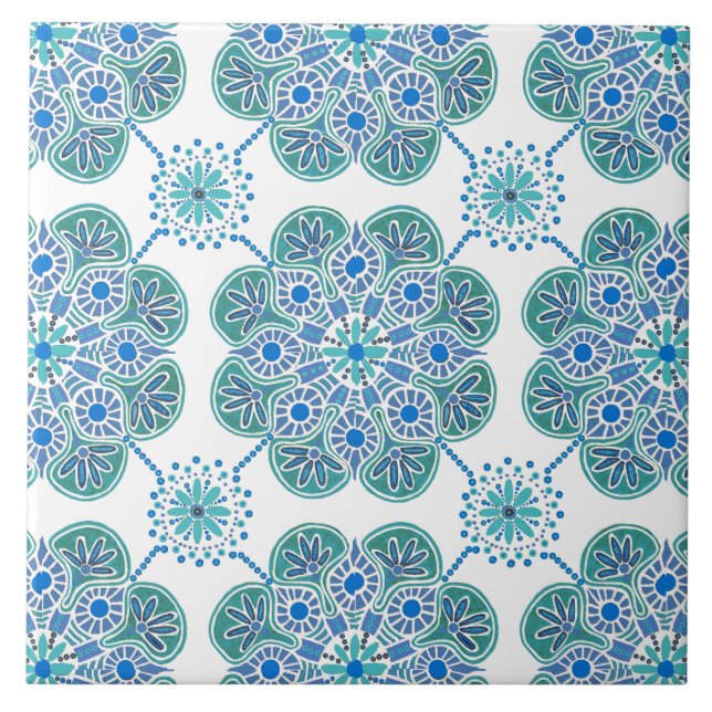 Azulejo De Cerâmica Padrão de repetição de Azulejo, azul e verde, cerâ (Frente)