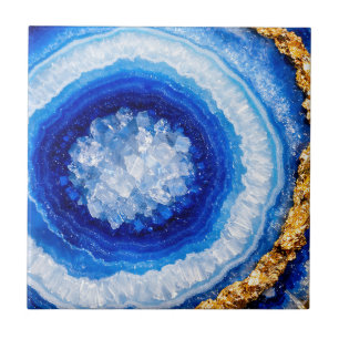 Azulejo De Cerâmica Padrão de Resina de Geodo Azul Dourado