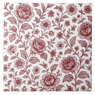 Azulejo De Cerâmica Padrão de Rosa da Vintage Vermelha Escura