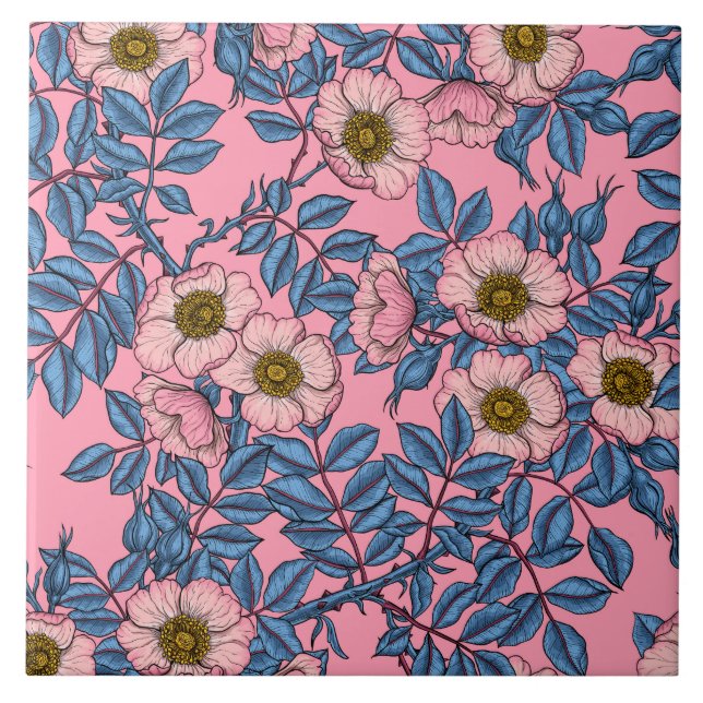 Azulejo De Cerâmica Padrão de rosa de cães (Frente)