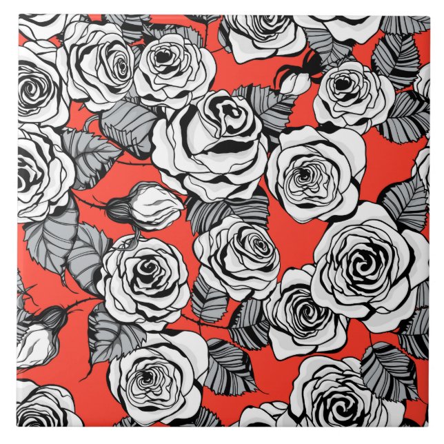Azulejo De Cerâmica Padrão de rosas brancas (Frente)