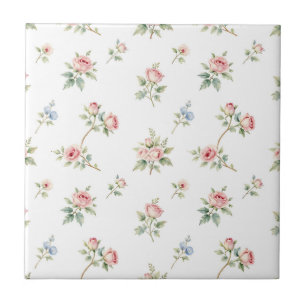 Azulejo De Cerâmica Padrão de Rosas Cor-de-Rosa em Aquarela Romântica