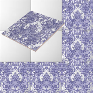 Azulejo De Cerâmica Padrão de Rosas Rococó Barroco Azul e Branco