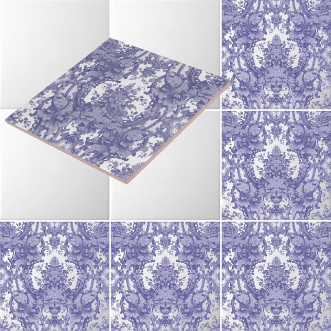 Azulejo De Cerâmica Padrão de Rosas Rococó Barroco Azul e Branco (Criador carregado)