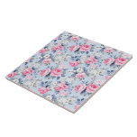 Azulejo De Cerâmica Padrão de Rosas Rosa do Pastel do chique<br><div class="desc">Este azulejo de cerâmica sem costura apresenta rosas rosa chique estéticas e padrões de flores brancas com fundo azul claro. Perfeito para uma mochila para dar à sua cozinha um toque de vintage.</div>