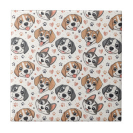 Azulejo De Cerâmica Padrão de Rosto de Cachorrinho Fofo Design para Cr