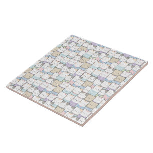 Azulejo De Cerâmica Padrão de rosto de Kitten Doodle
