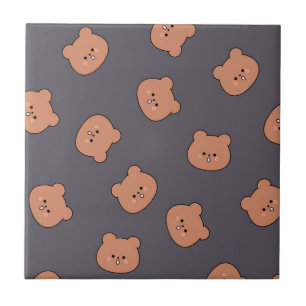 Azulejo De Cerâmica Padrão de Rosto de Urso de Pelúcia Marrom Fofo Azu