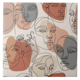 Azulejo De Cerâmica Padrão de Rosto Feminino Abstrato