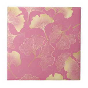 Azulejo De Cerâmica Padrão de Rubor de Folha de Ginkgo Dourado Art Nou