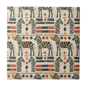 Azulejo De Cerâmica Padrão de Safari Tribal Boho Zebra