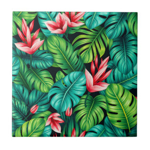 Azulejo De Cerâmica Padrão de selva Heliconia Monstera Tropical