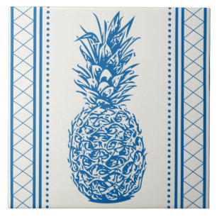 Azulejo De Cerâmica Padrão de silhueta de abacaxi azul e branco