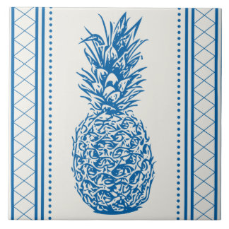 Azulejo De Cerâmica Padrão de silhueta de abacaxi azul e branco