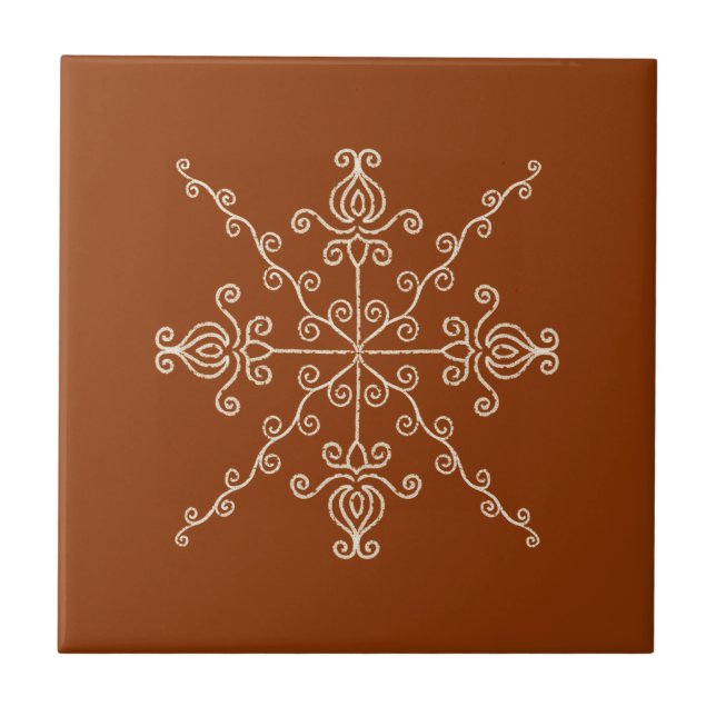 Azulejo De Cerâmica Padrão de Simetria de Arte Linear Boho Indiano Mar (Frente)