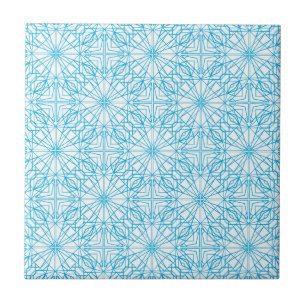 Azulejo De Cerâmica Padrão de Simetria Geométrica Azul Branco Luz Bril