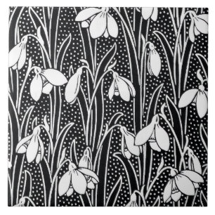 Azulejo De Cerâmica Padrão de Snowdrop Preto e Branco