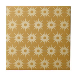Azulejo De Cerâmica Padrão de Starburst Dourado do Ochre do século méd