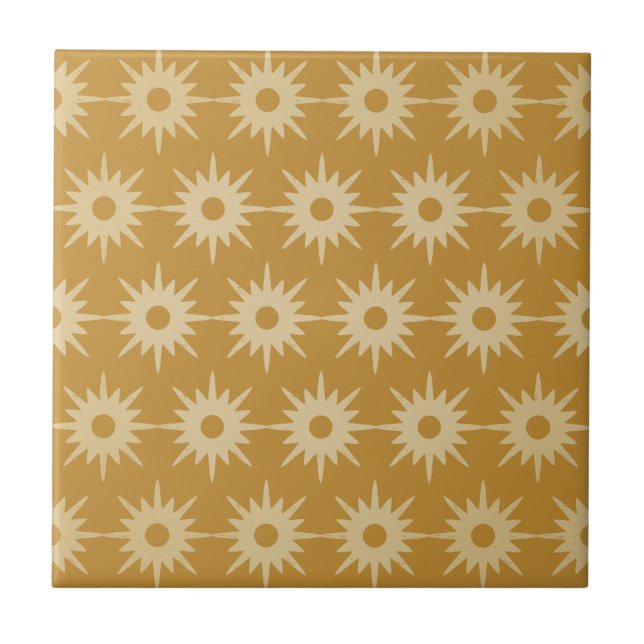 Azulejo De Cerâmica Padrão de Starburst Dourado do Ochre do século méd (Frente)