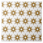 Azulejo De Cerâmica Padrão de Starburst Dourado moderno do século médi<br><div class="desc">design de inspiração moderna do século médio, com padrão antigo de estrelas de ouro retroradas em um fundo branco. Design simples e limpo moderno. Crie seu próprio padrão personalizado carregando uma nova imagem ou use o botão "mensagem" para entrar em contato com o designer para obter ajuda. Para criar seu...</div>