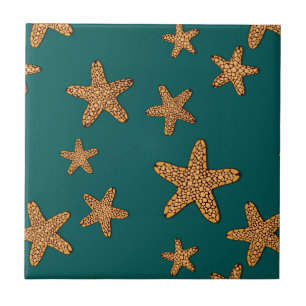 Azulejo De Cerâmica Padrão de Starfish Laranja