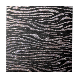 Azulejo De Cerâmica Padrão de stripe de zebra prateada (bling faux gli