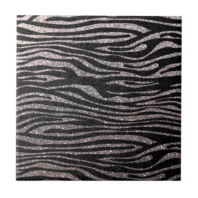 Azulejo De Cerâmica Padrão de stripe de zebra prateada (bling faux gli (Frente)