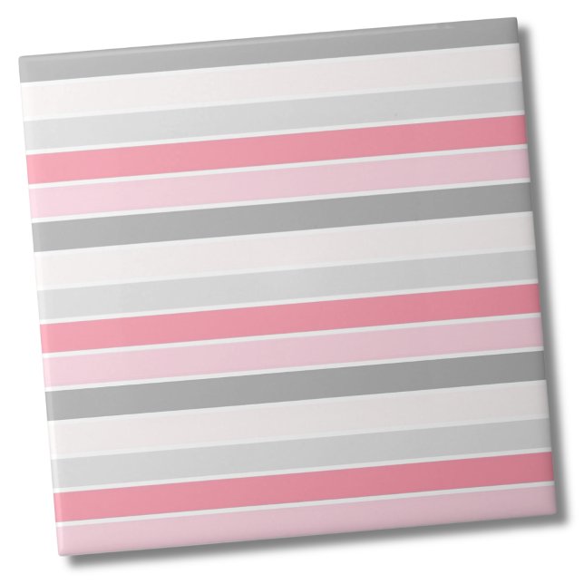 Azulejo De Cerâmica Padrão de Stripe Rosa Na moda moderno (Simple Modern Bold White Gray Pink Stripe Pattern Ceramic Tile)