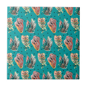 Azulejo De Cerâmica Padrão de Suculência do Cactus Gráfico Abstrato