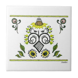 Azulejo De Cerâmica Padrão de Sunflower Folk por Alexandra Cook