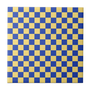 Azulejo De Cerâmica Padrão de tabuleiro xadrez amarelo manteiga e azul