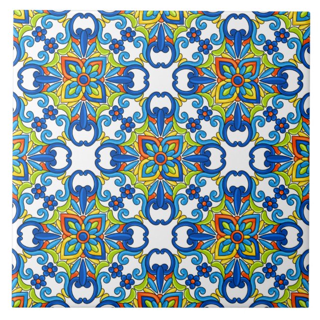 Azulejo De Cerâmica Padrão de Talavera Mexicana com abstrato Blue Tila (Frente)