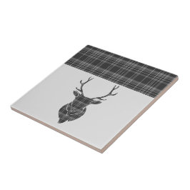 Azulejo De Cerâmica Padrão de Tartan da Cinza Stag