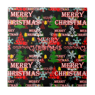 Azulejo De Cerâmica Padrão de texto decorativo Feliz Natal Design