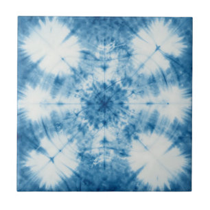 Azulejo De Cerâmica Padrão de Tinta Amarrada Shibori Azul Índigo